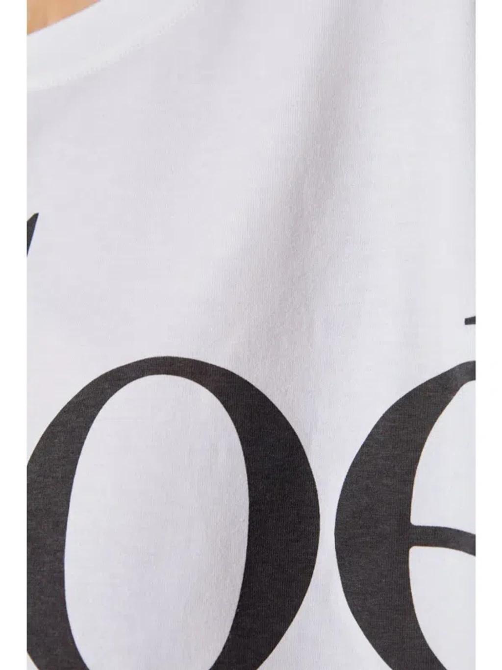CHLOÉ White Cropped Crewneck T-shirt With Maxi Logo Print On The Front In Cotton Woman In Multicolor Product Image