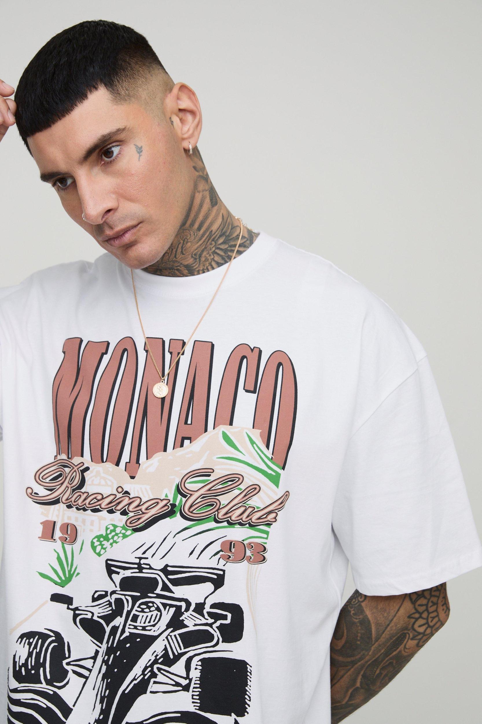 Tall Oversized Monaco Racing Car Print T-Shirt | boohooMAN USA Product Image