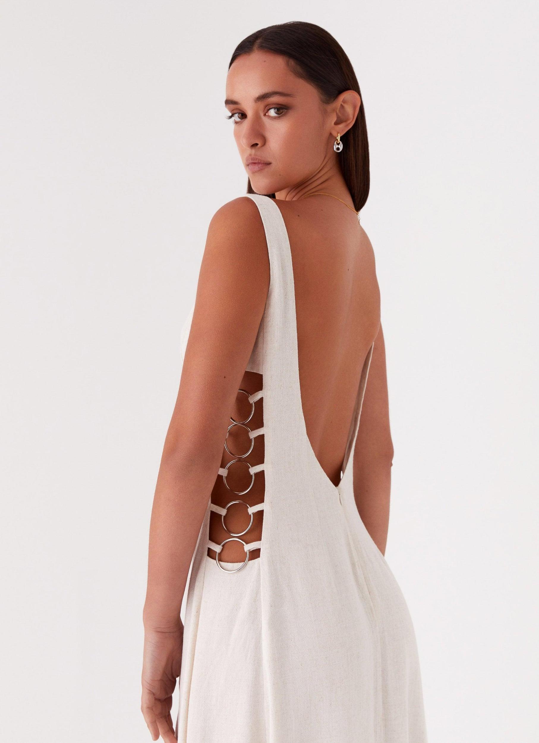 Catherine Linen Maxi Dress - Oatmeal Product Image