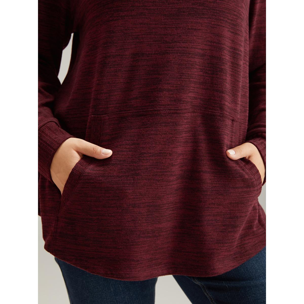 Plus Size Plain Turtleneck Pocket Heather Sweatshirt Women Burgundy Elegant Plain Turtleneck Dailywear Sweatshirts BloomChic 18-20/2X Product Image