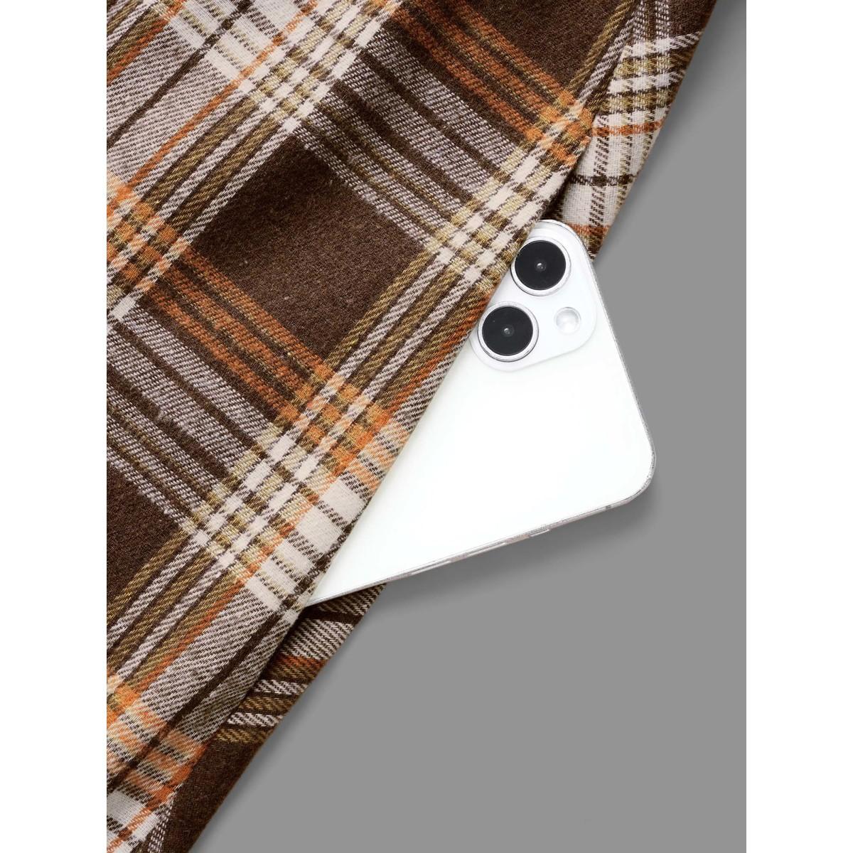 Plus Size Square Neck Plaid Belted Dress Browncoffeecolor Women Elegant Belted Square Neck Sleeveless Curvy BloomChic 14-16/1X Product Image