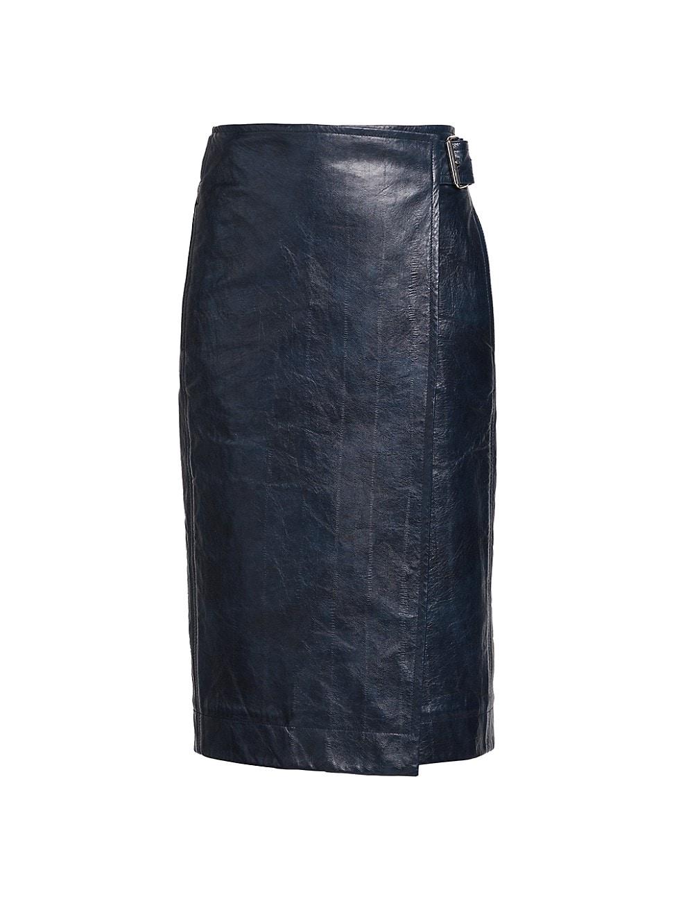 Womens Belted Leather Wrap Midi-Skirt Product Image