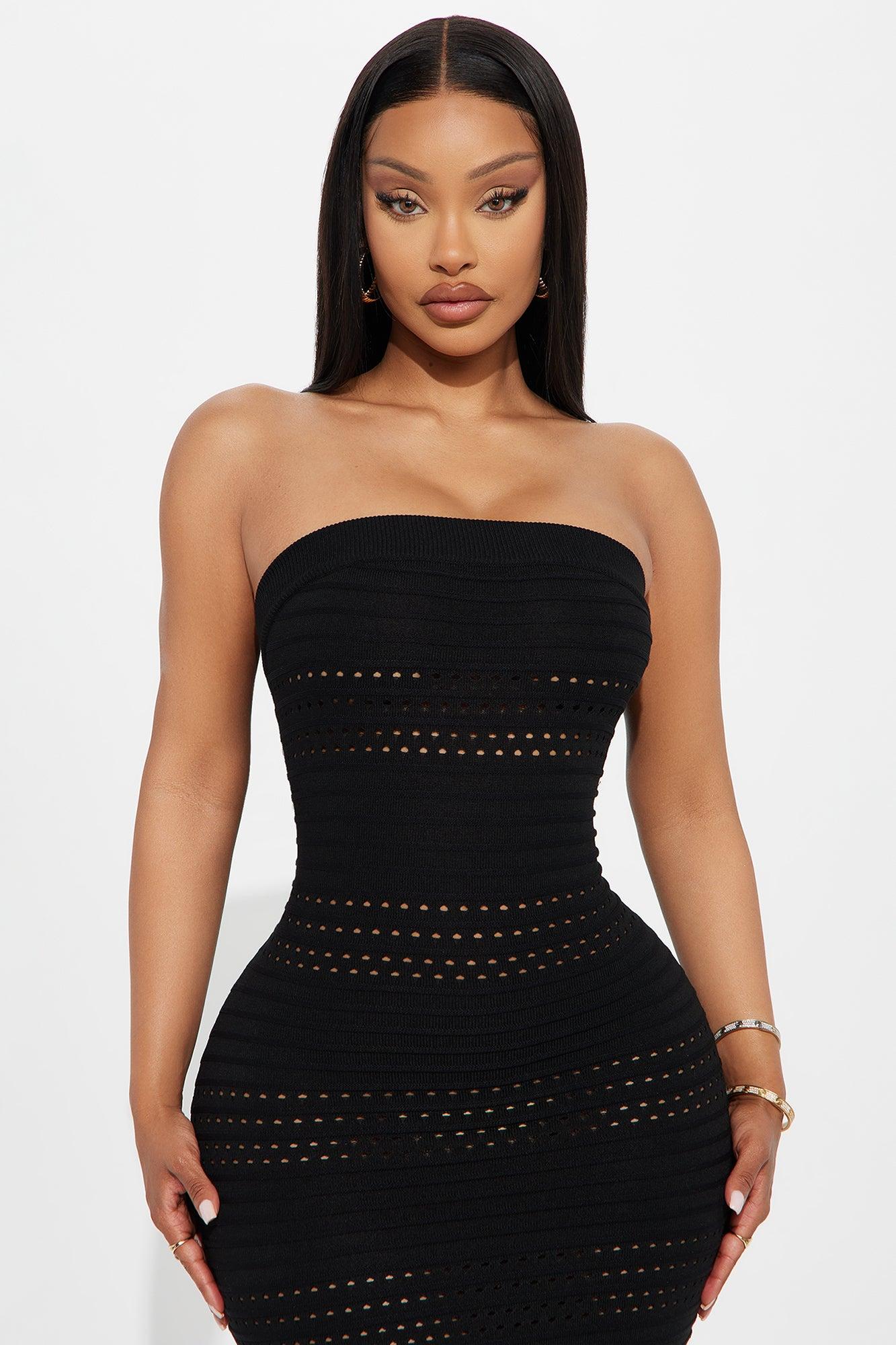 Bria Strapless Crochet Midi Dress - Black Product Image