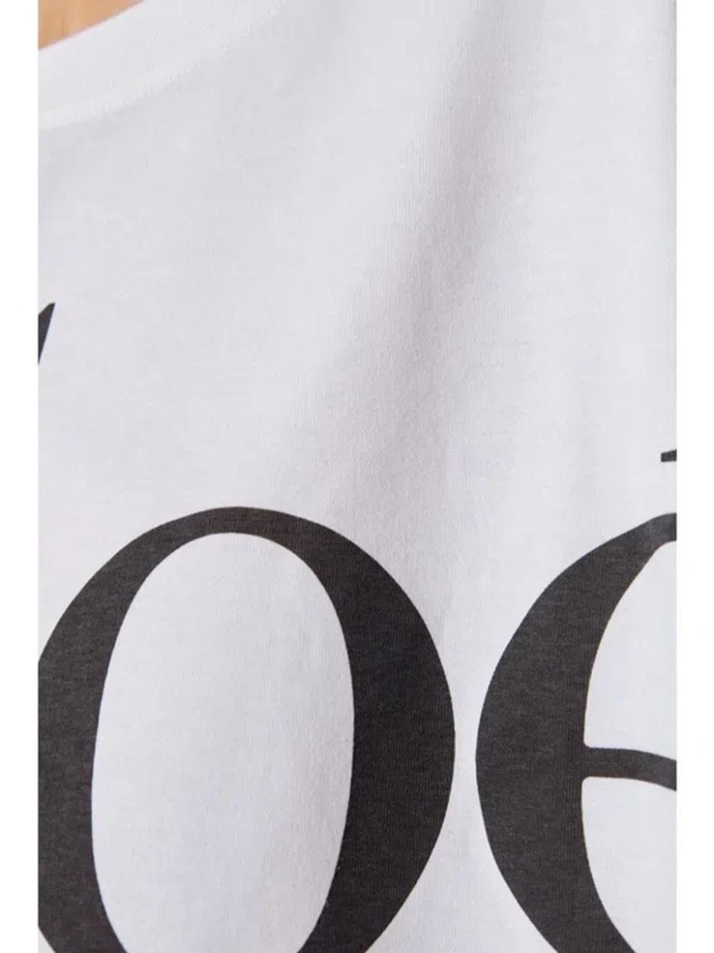 CHLOÉ White Cropped Crewneck T-shirt With Maxi Logo Print On The Front In Cotton Woman In Multicolor Product Image