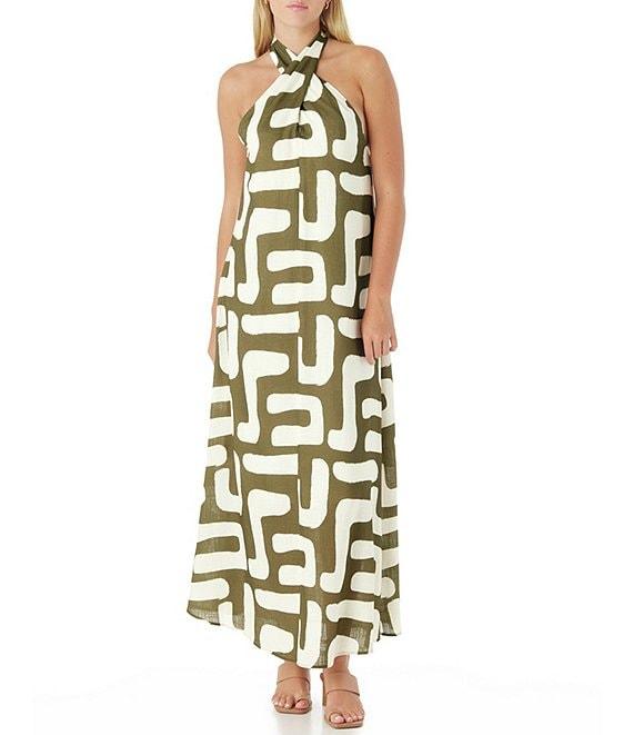 CROSBY by Mollie Burch Cleo Abstract Print Tie Halter Linen Blend Maxi Dress Product Image