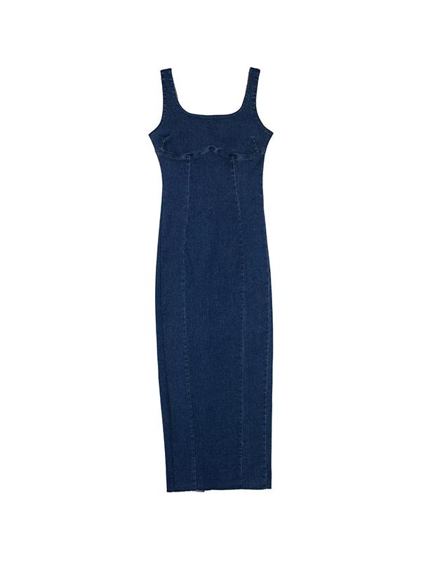 Split U Neck Denim Cami Maxi Dress Product Image