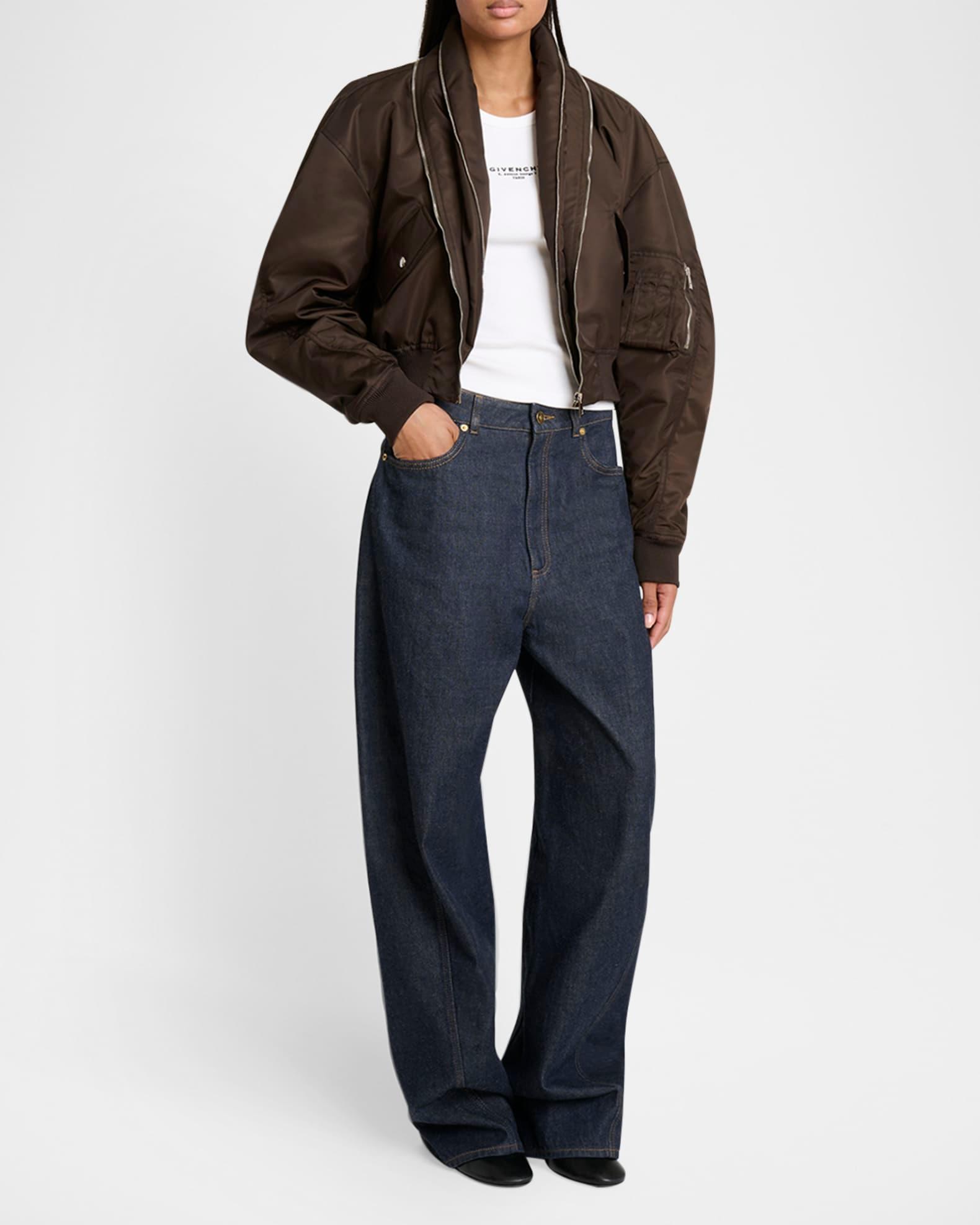 Zipped Double Shawl-Collar Crop Bomber Product Image