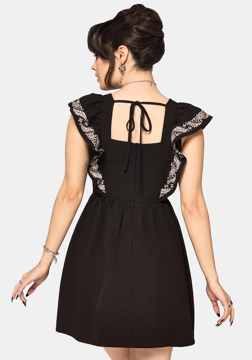 Bladeborn Embroidered Ruffle Front Mini Dress Product Image