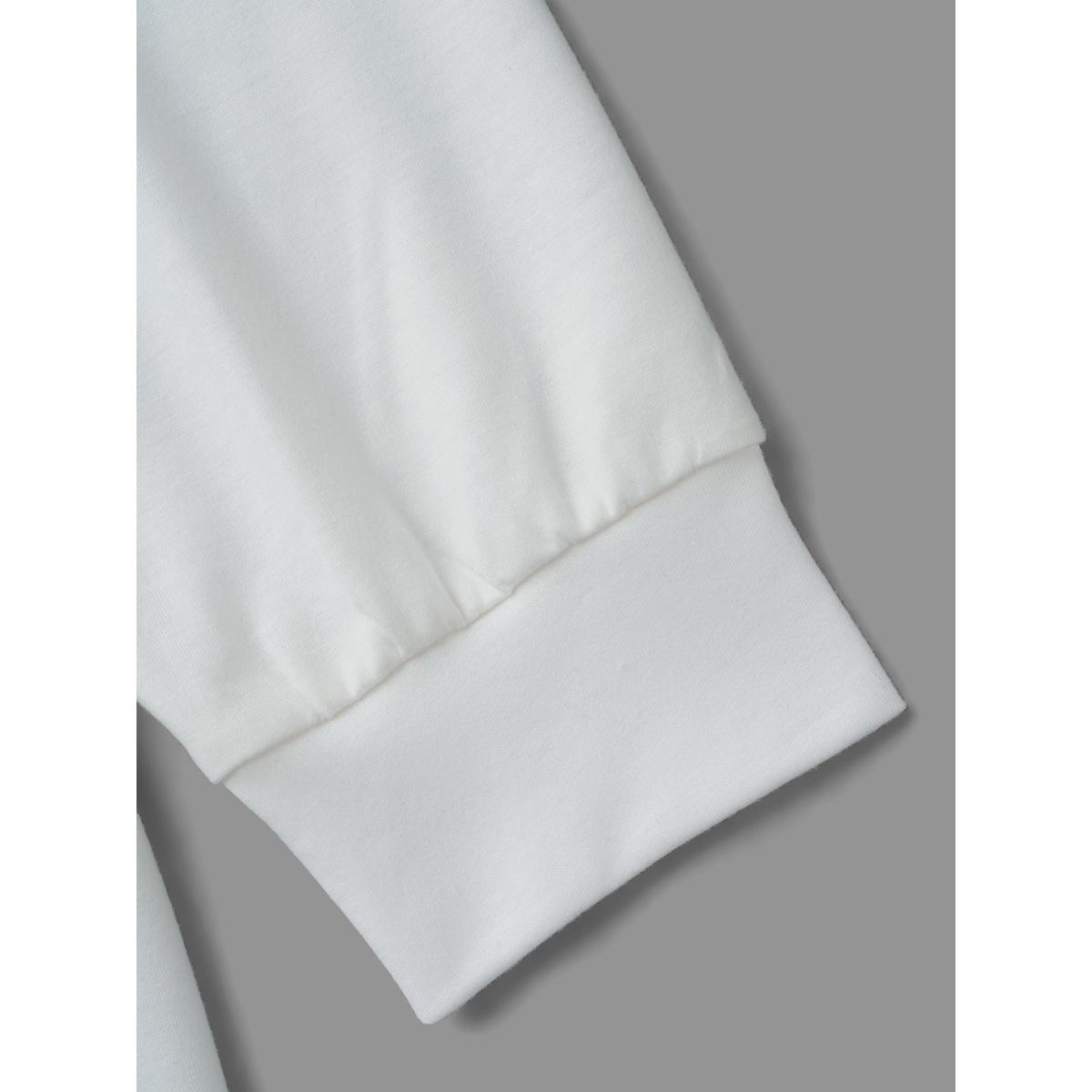 Plus Size Watercolor Floral Print Round Neck Sweatshirt Women WhiteSmoke Elegant Contrast Loose Round Neck Everyday Sweatshirts BloomChic 12/L Product Image