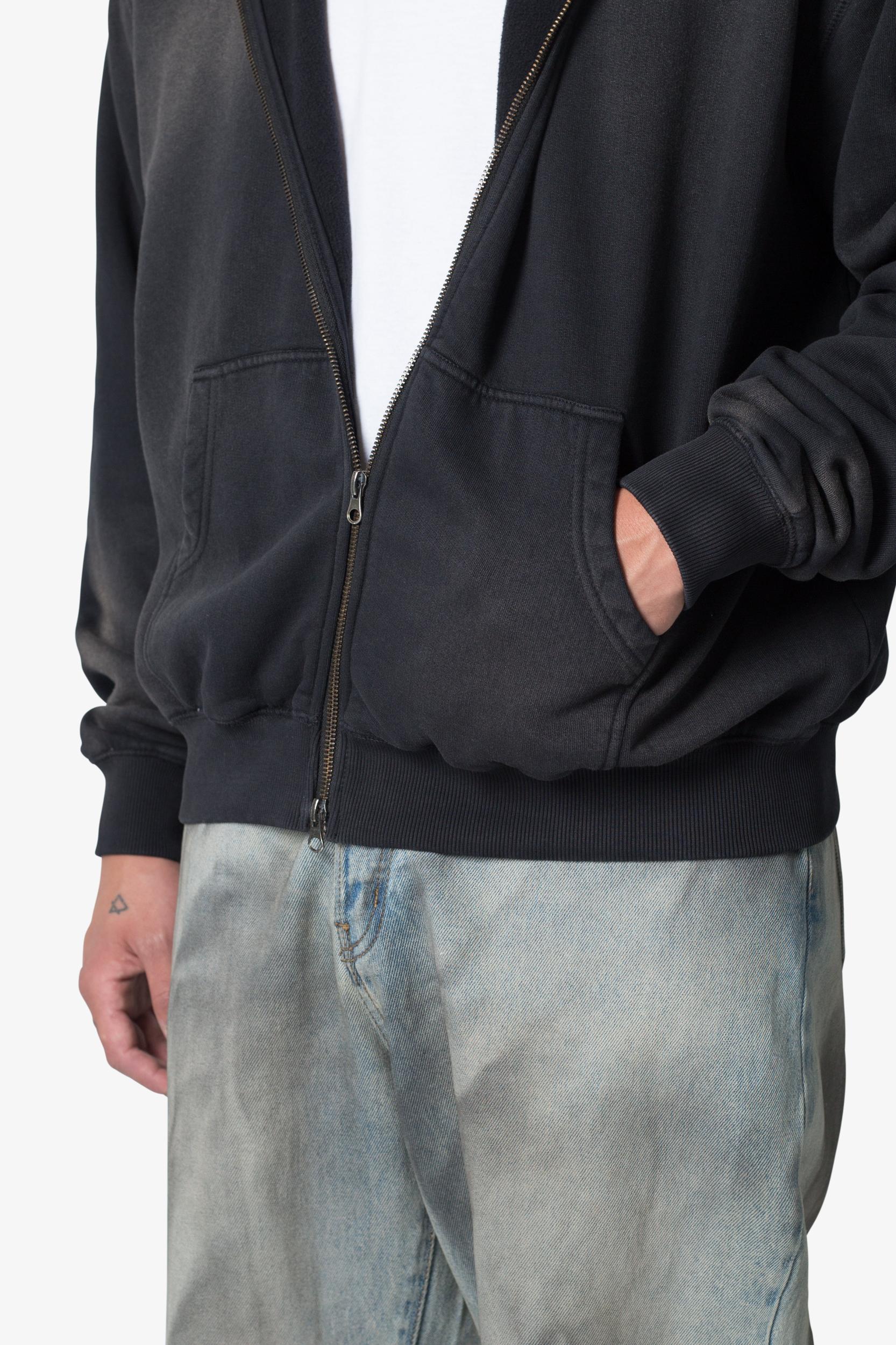 Faded Basic Zip Up Hoodie - Washed Black Product Image