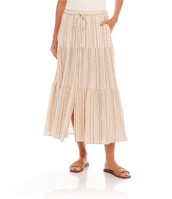 Karen Kane Gold Metallic Stripe Tiered Midi Skirt Product Image