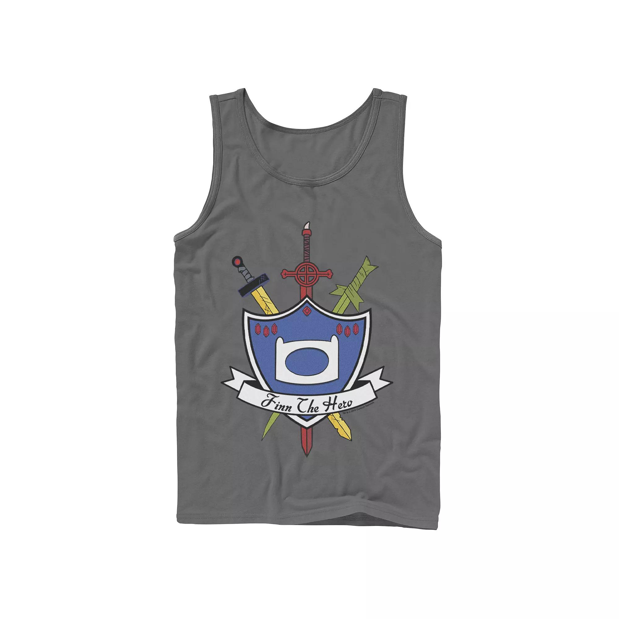 Men's Cartoon Network Adventure Time Finn the Hero Sword and Shield Banner Tank Top,  Product Image