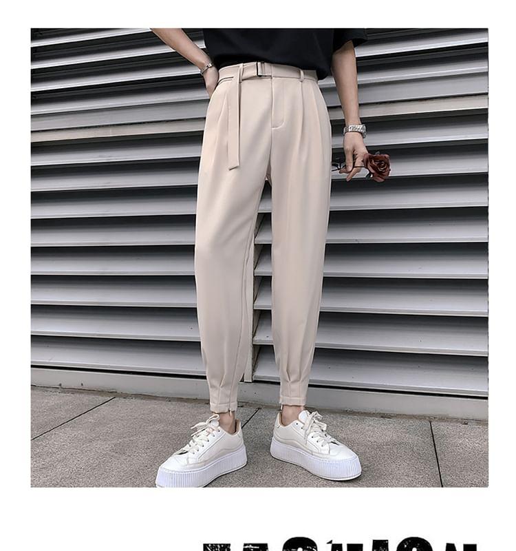 Mid Rise Plain Cropped Baggy Dress Pants Product Image