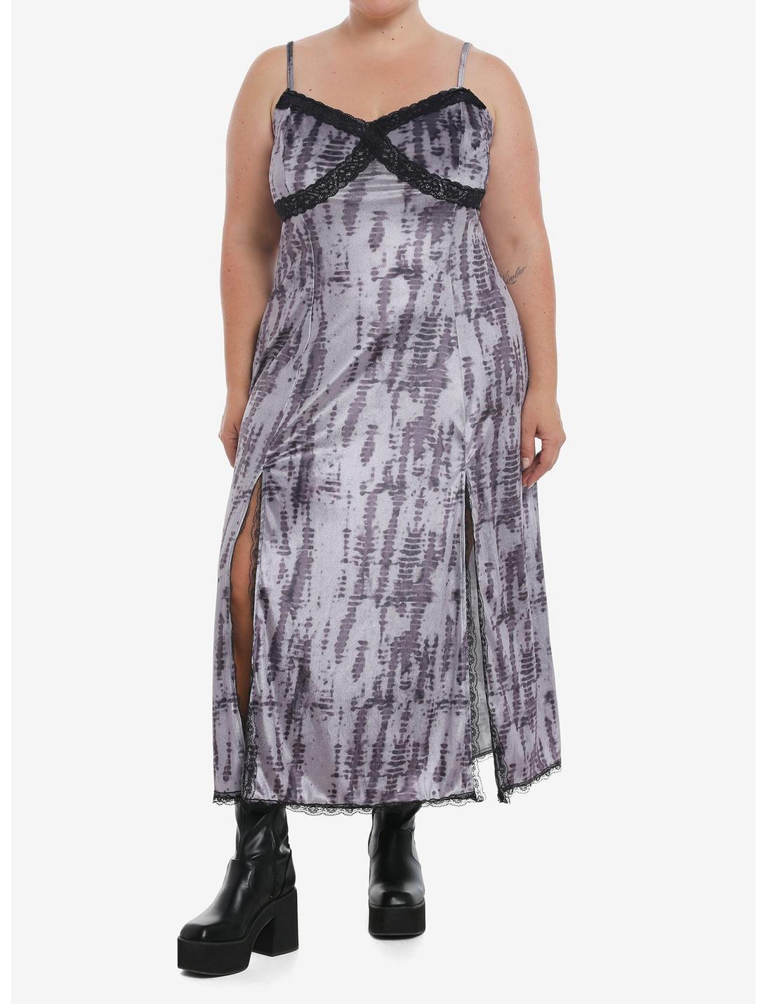 Grey Wash Velvet Lace Midi Dress Plus Size Product Image