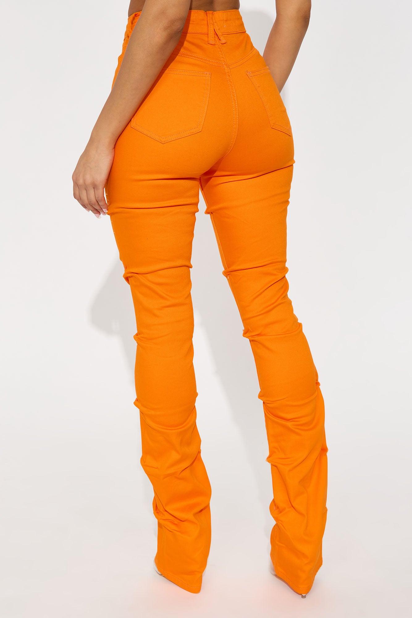 See Me High Rise Stacked Straight Leg Jeans - Orange Product Image