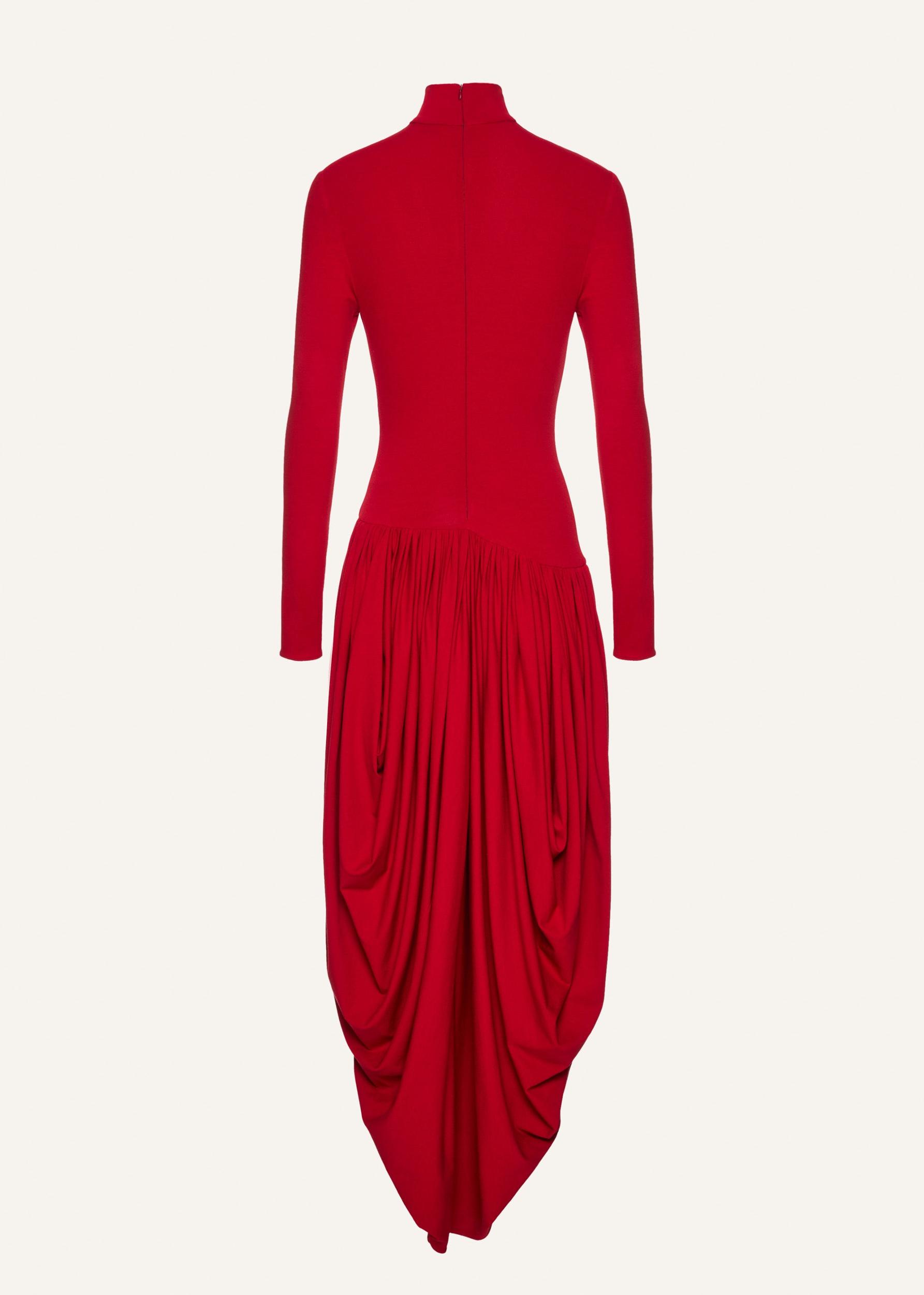 Open-leg long-sleeve draped maxi dress in red Product Image