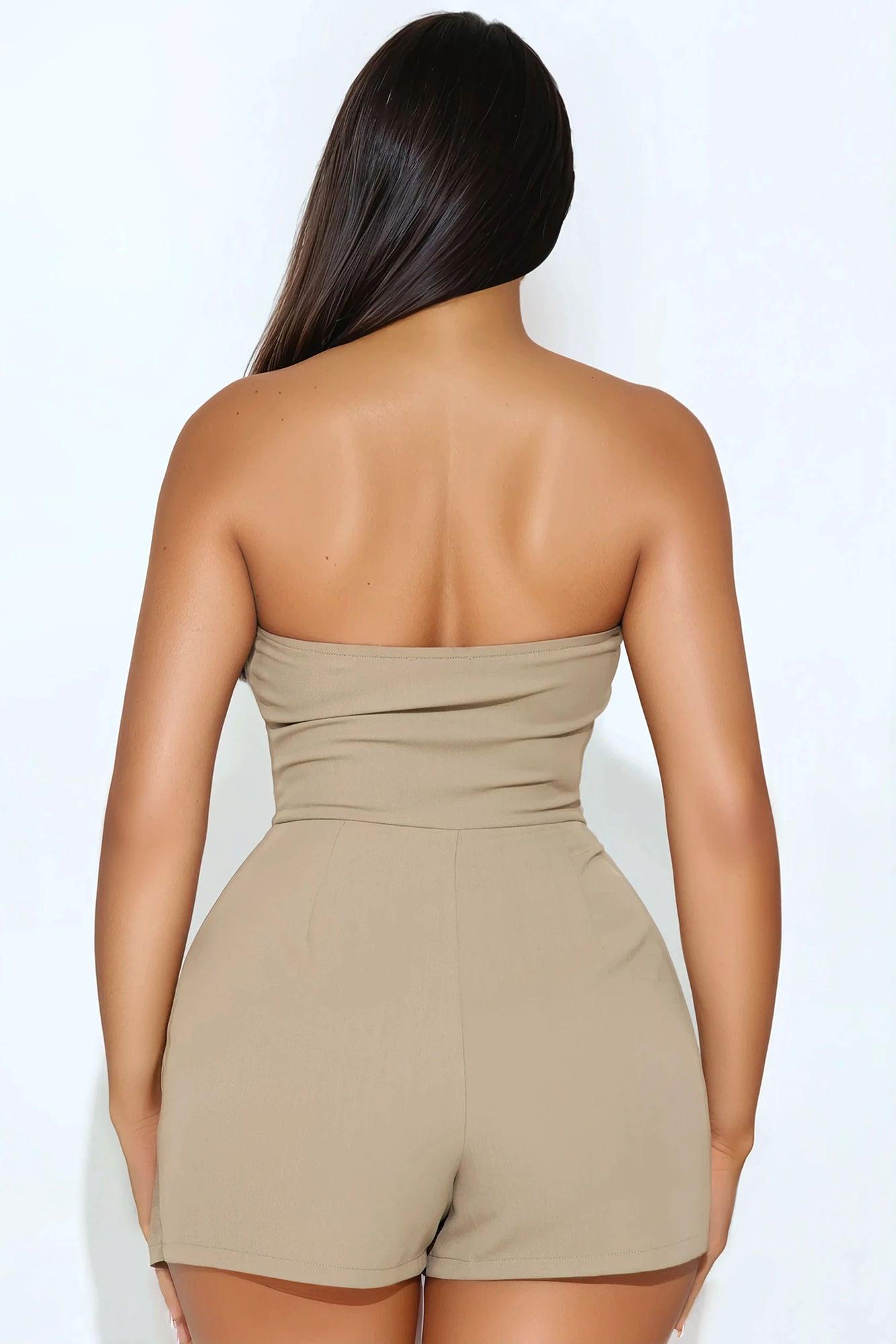 Genevieve Strapless Romper - Taupe Product Image