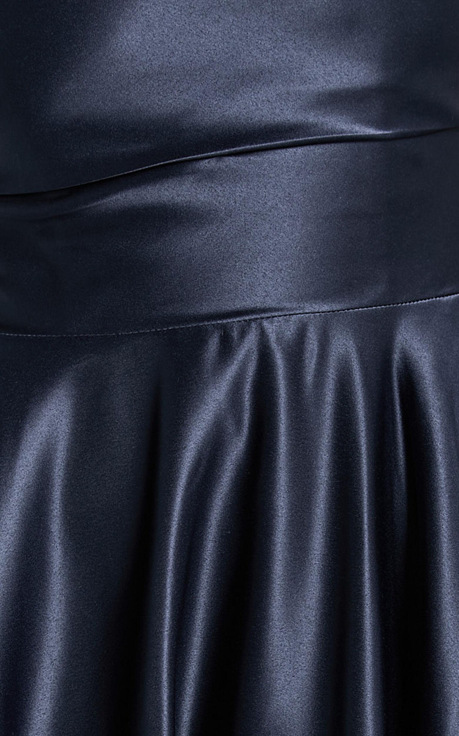 Helaina Midi Dress - Strapless A-Line Satin Dress in Navy Product Image