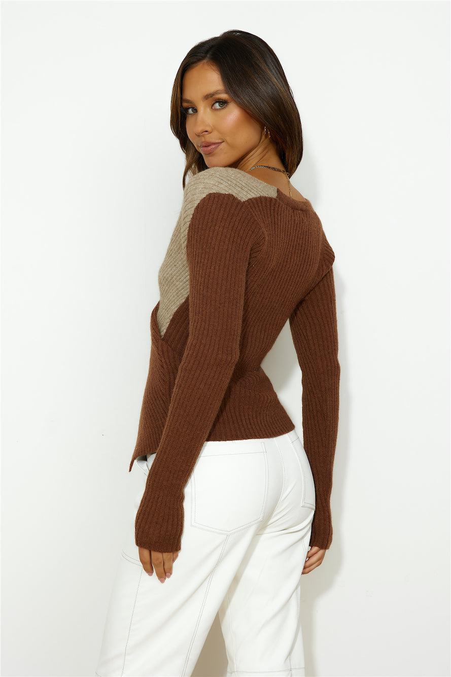 Stylish Winter Knit Top Brown Product Image