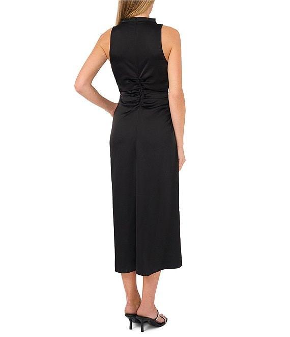 CeCe Satin Mock Neck Sleeveless Drape Sheath Midi Dress Product Image