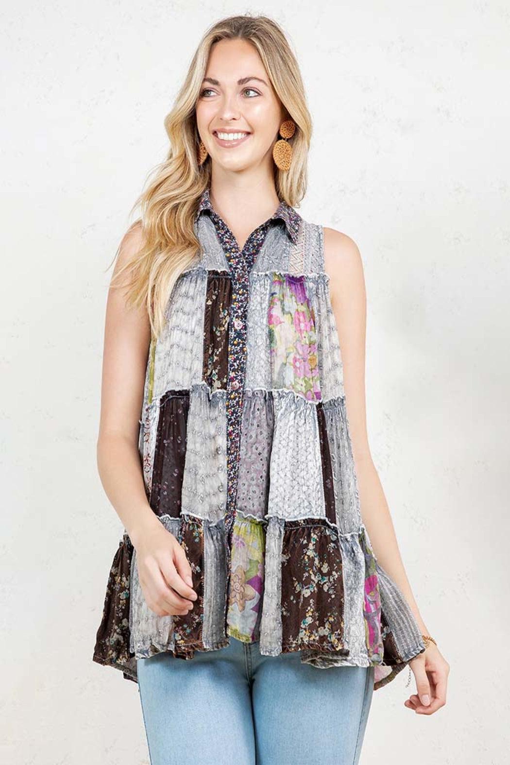 Boho Patchwork Button-down Top Product Image