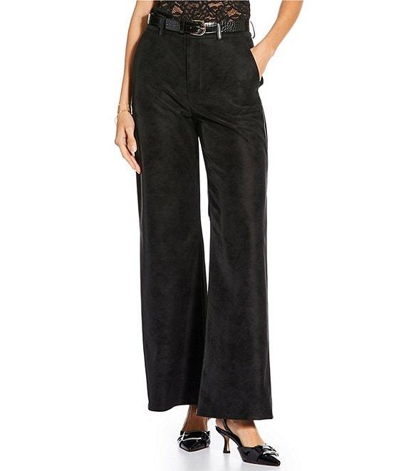Gianni Bini x Sydney Silverman The Mickey Faux Patent Leather And Faux Suede Belted High Rise Straight Leg Pants Product Image