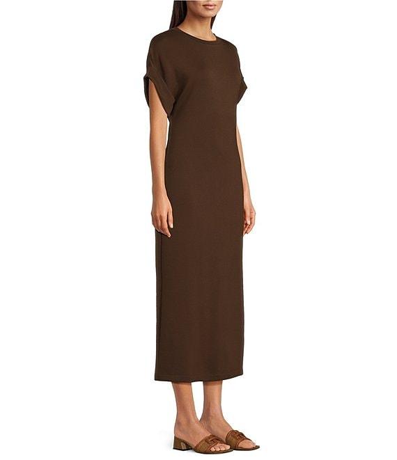 Le' AL.X Knit Crew Neck Short Cuffed Sleeve Midi T-Shirt Dress Product Image
