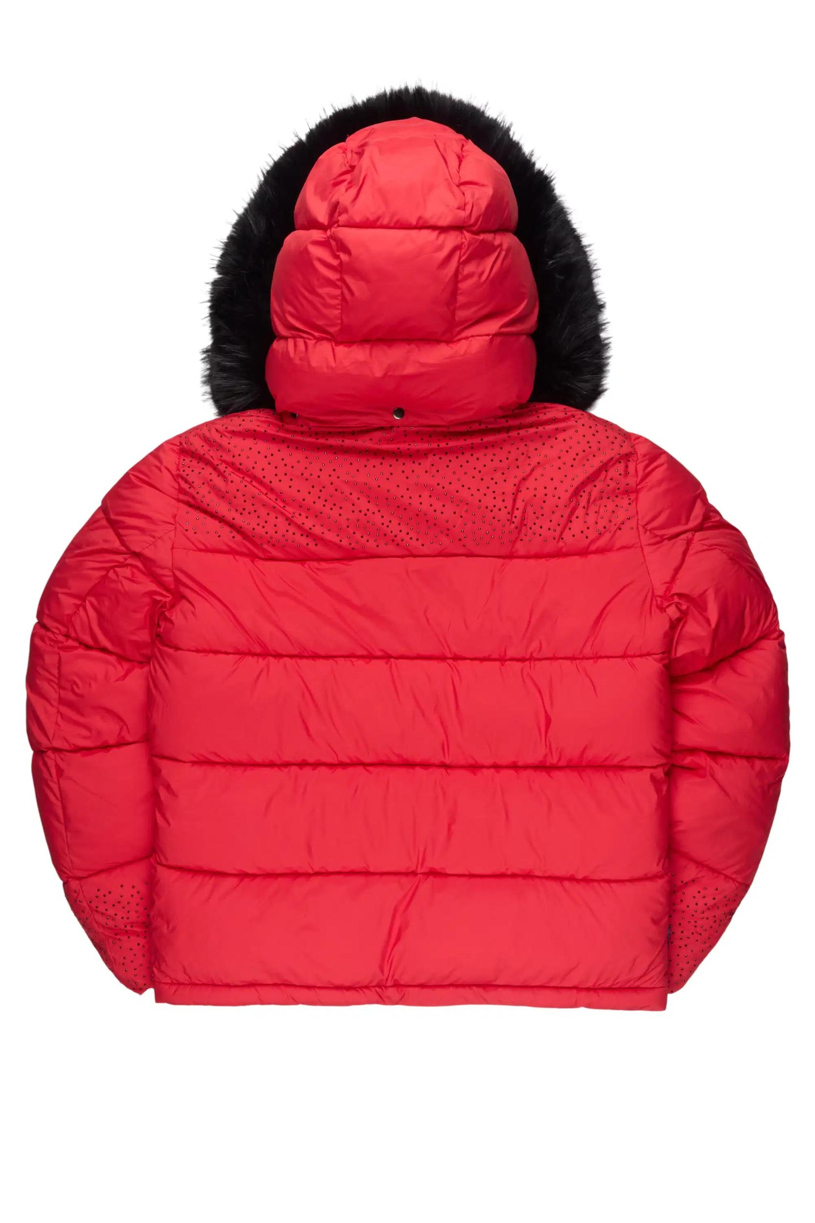 Natia Red Oversized Rhinestone Puffer Jacket Female Product Image