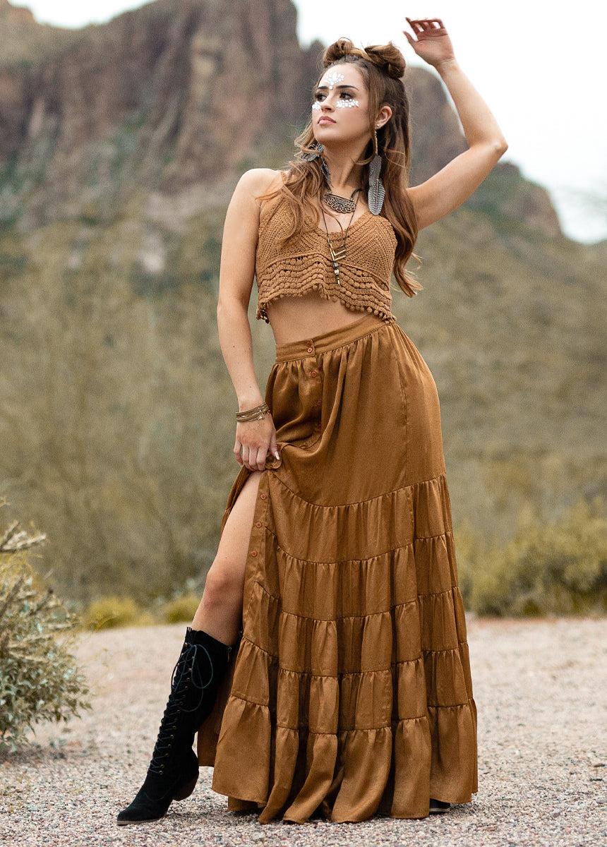 Sonnet Crochet Top in Tarnished Gold Female Product Image