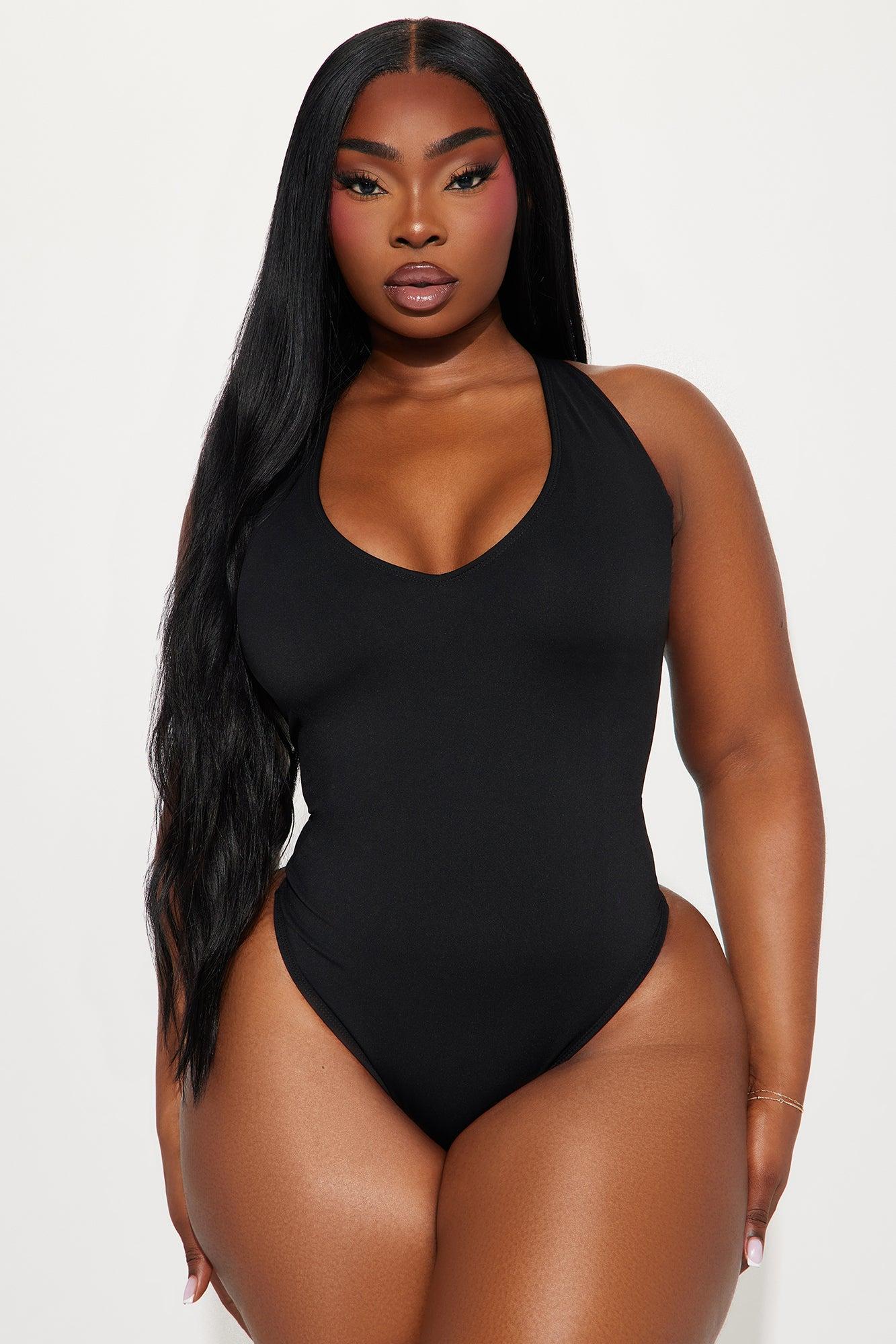 Delvina Snatched Sculpting V Neck 1 Piece Swimsuit - Black Product Image