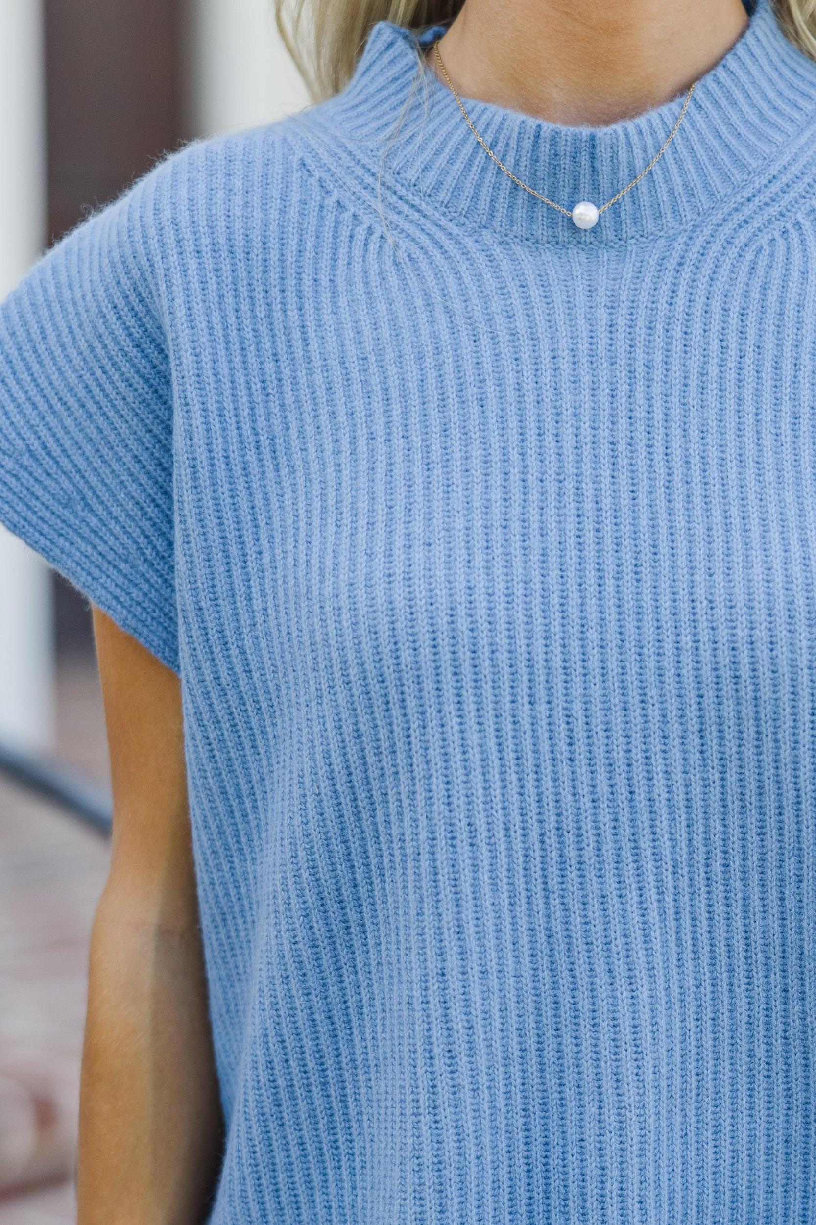 The Slouchy Blue Short Sleeve Sweater Female Product Image