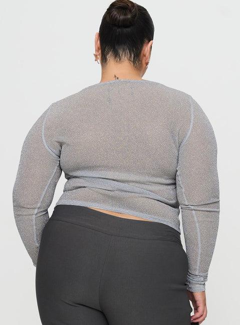 Crystal Clear Long Sleeve Mesh Top Silver Product Image