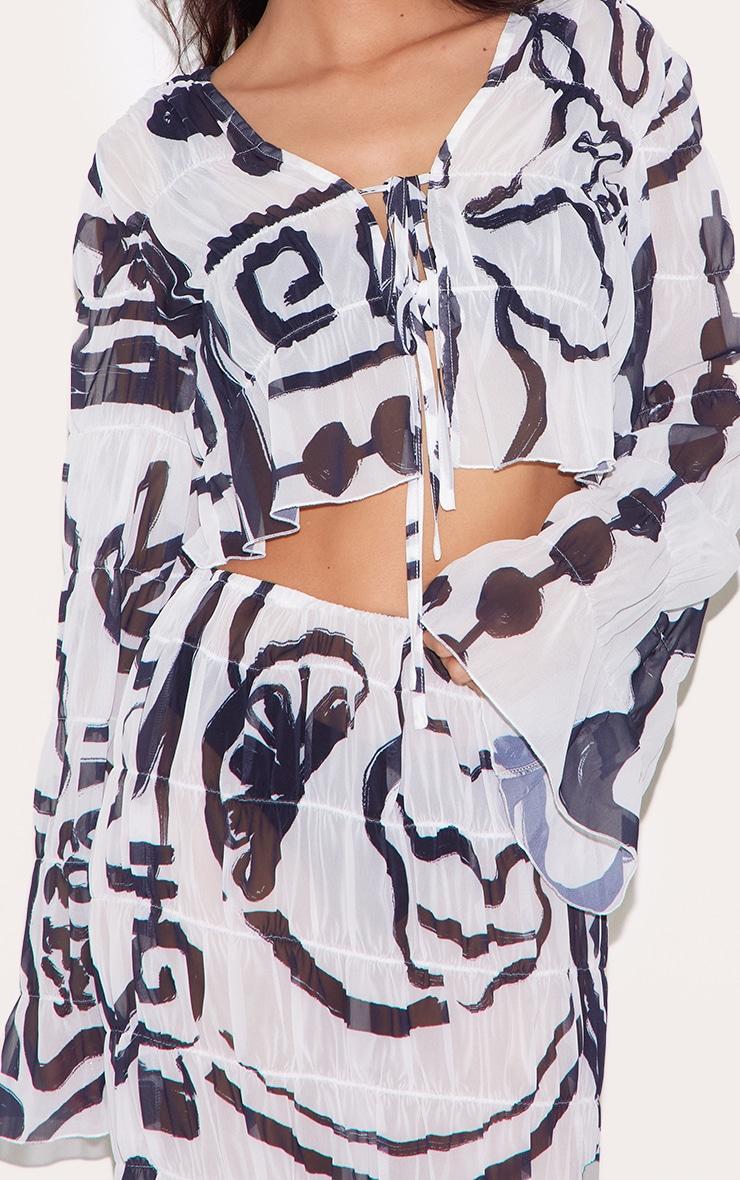 White Monochrome Chiffon Floral Maxi Beach Skirt Product Image