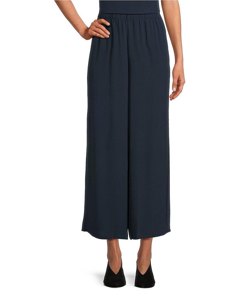 Eileen Fisher Petite Size Silk Georgette Crepe Wide-Leg Pull-On Ankle Pants Product Image