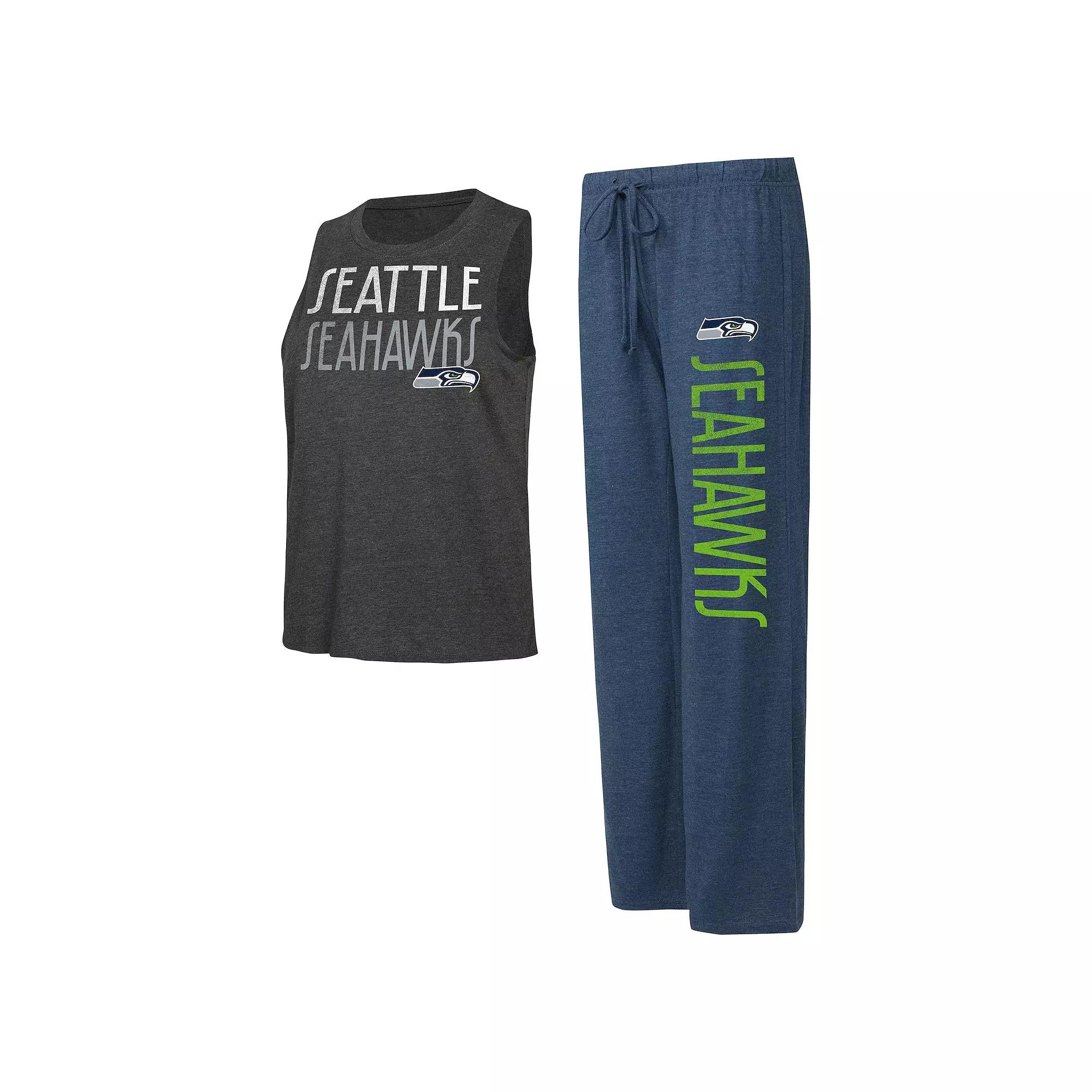 Women's Concepts Sport Navy/Charcoal Seattle Seahawks Muscle Tank Top & Pants Lounge Set,  Product Image