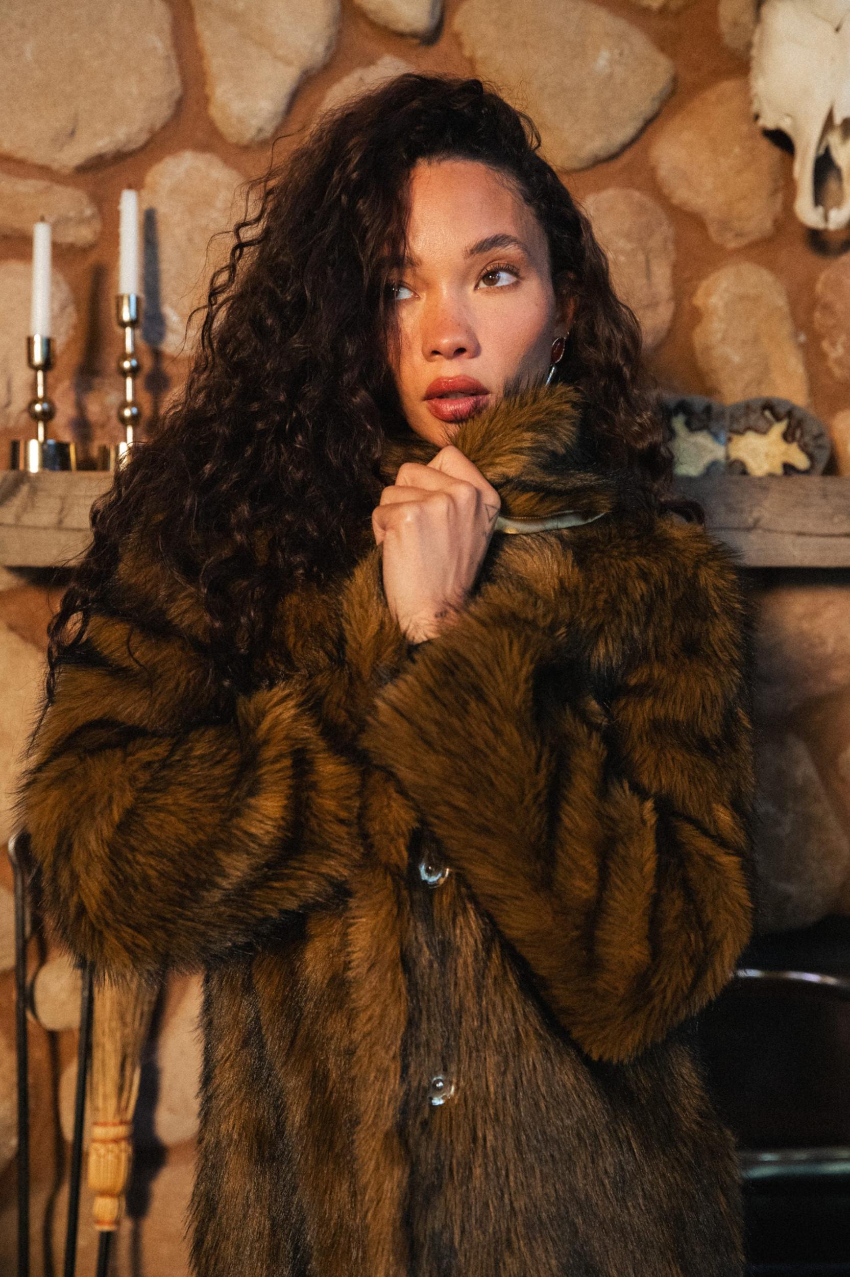 Manhattan Brown Faux Fur Coat Product Image