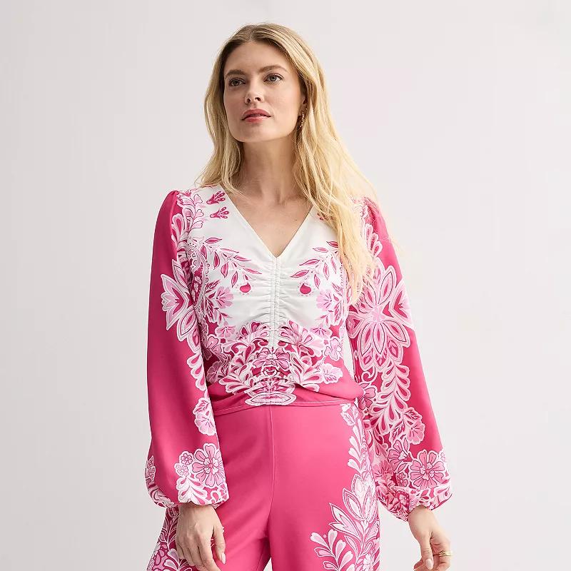 Womens INTEMPO Cinched Border V-Neck Top Product Image