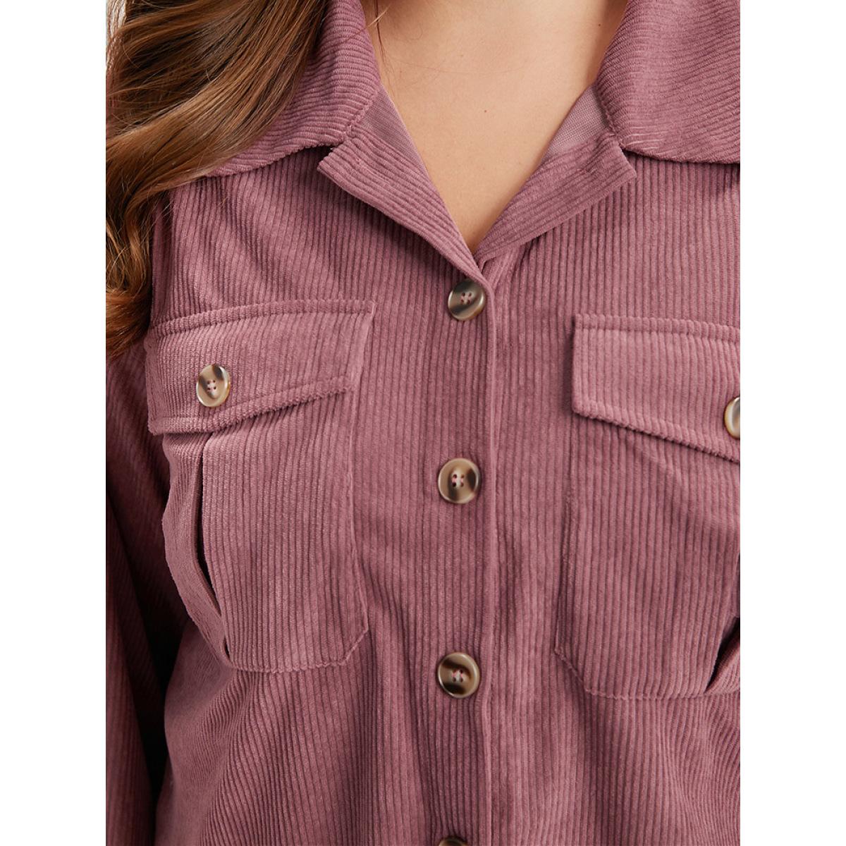 Plus Size Plain Texture Pocket Button Through Shirt Collar Coat Women DustyPink Casual Texture Ladies Dailywear Winter Coats BloomChic 10/M Product Image