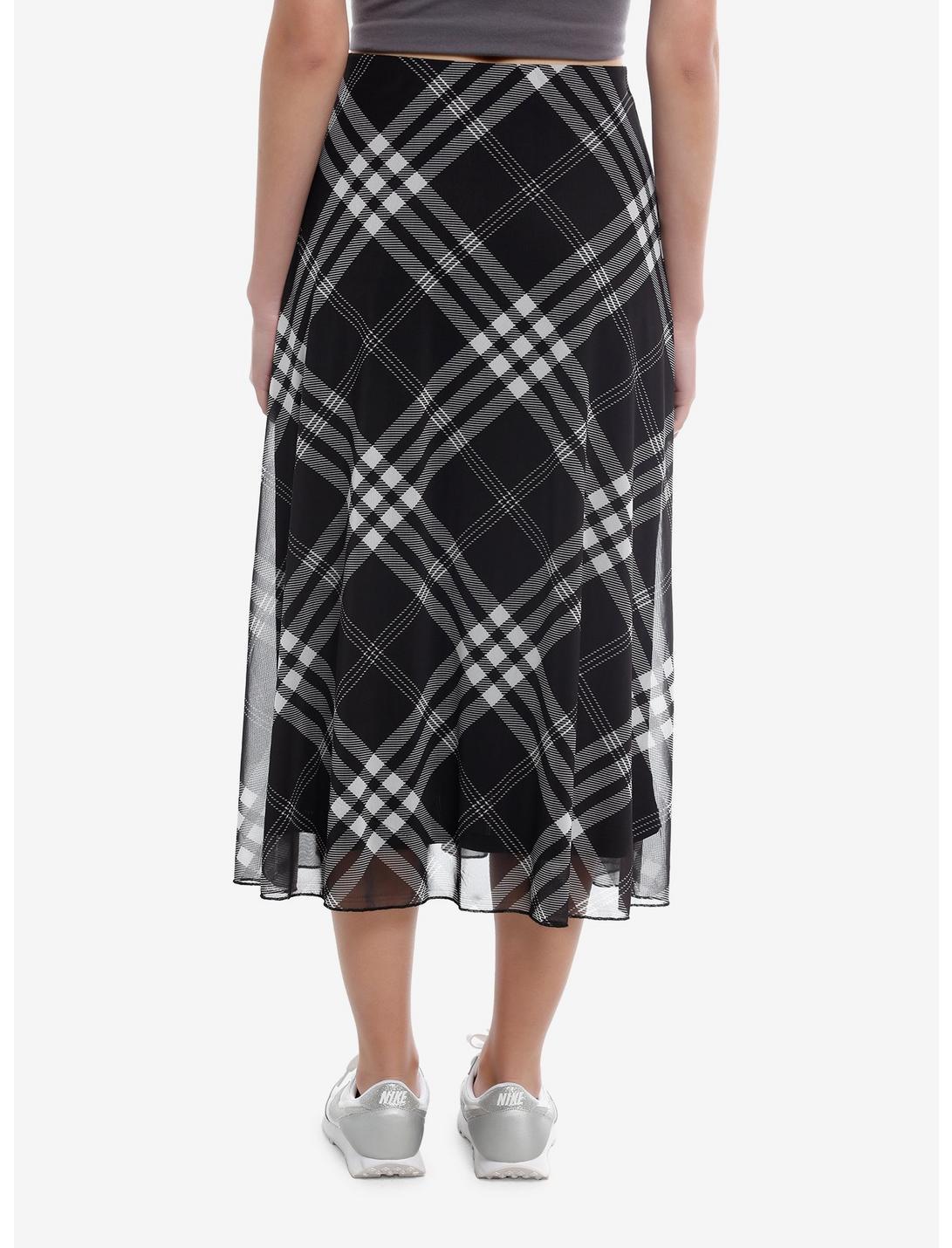 Social Collision® Black & White Plaid Mesh Midi Skirt Product Image