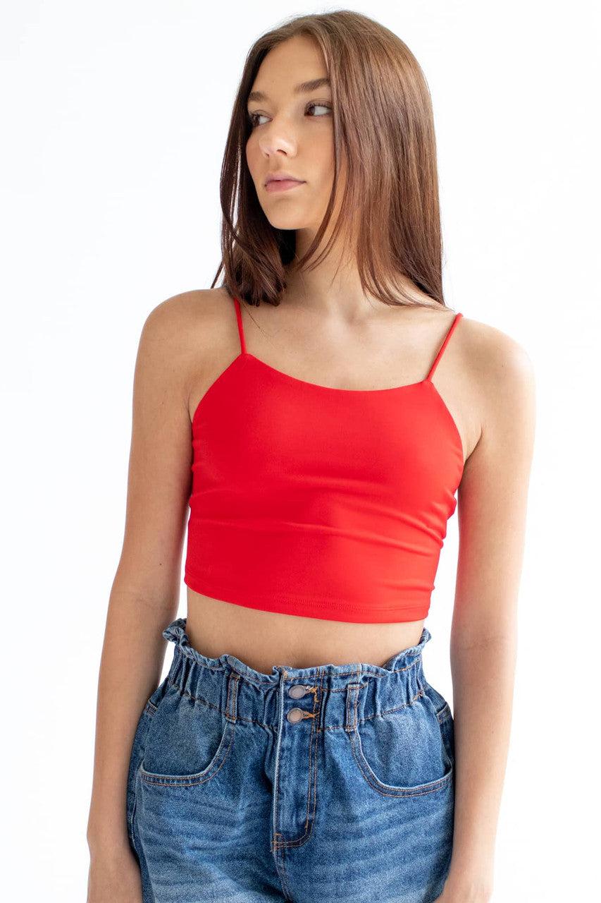 Red Lace Up Back Cropped Top Product Image