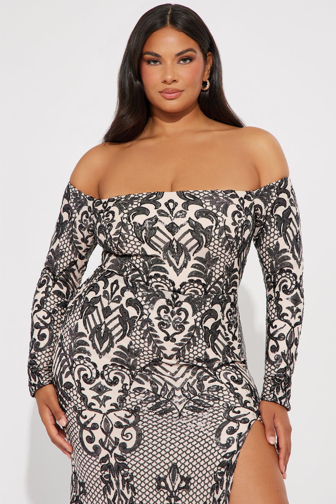 Lisa Long Sleeve Sequin Gown - Black/combo Product Image