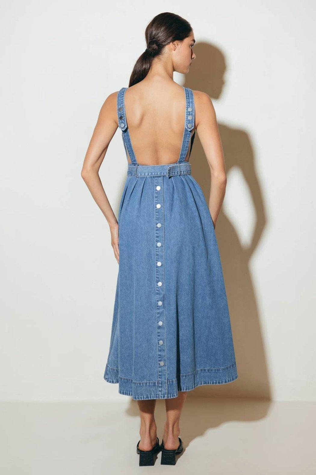 Denim Belted Pinafore Dress Product Image