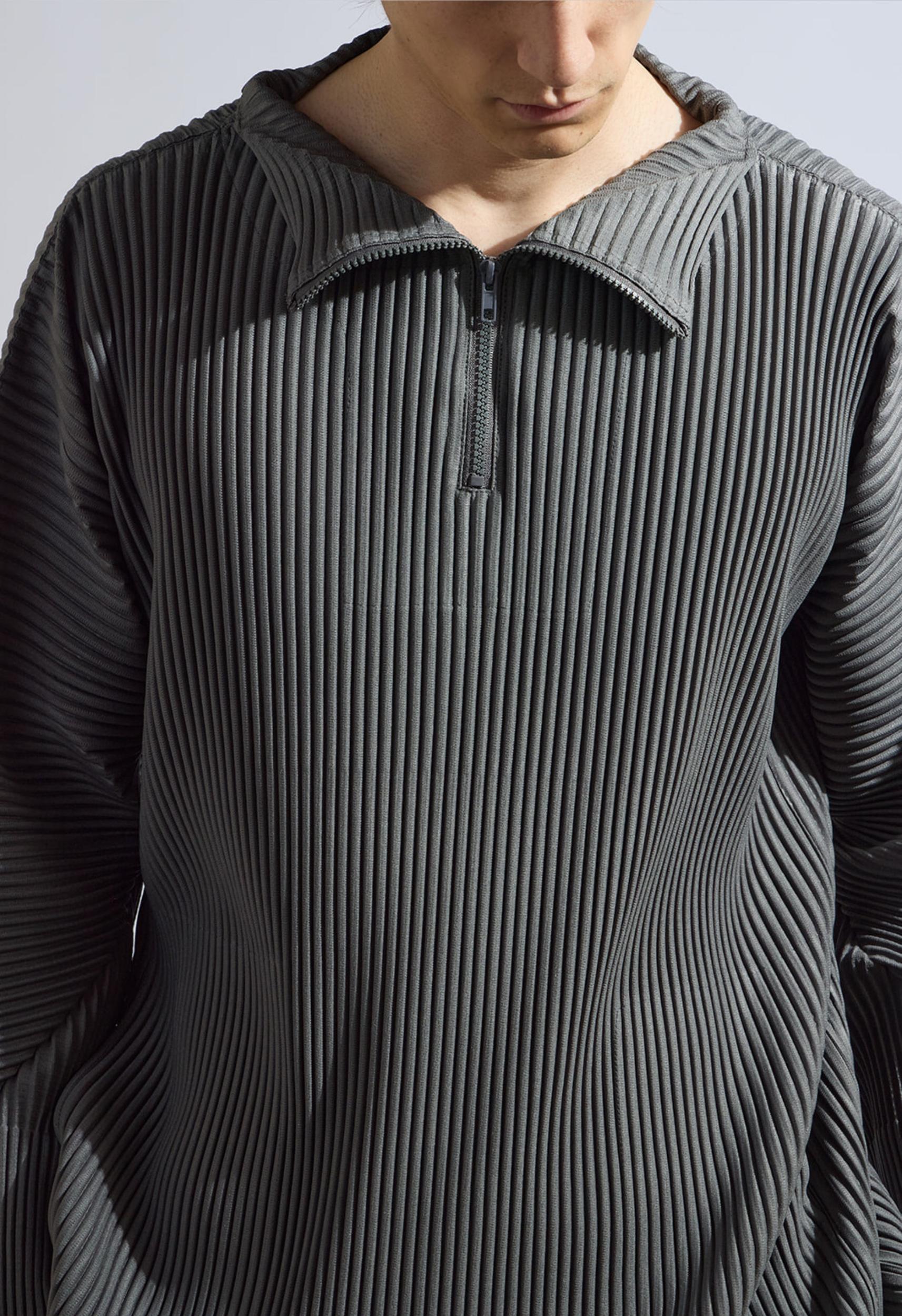 Pleated Zip Up Top in Grey Product Image