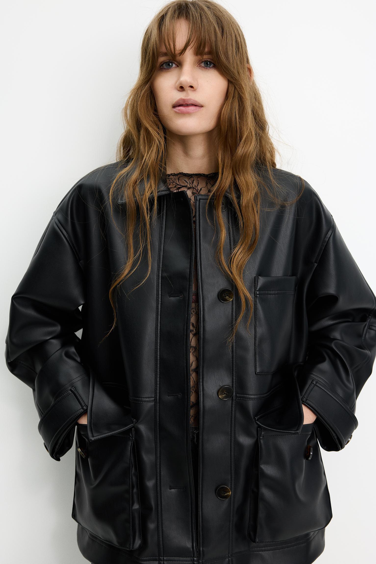 Long faux leather jacket Product Image