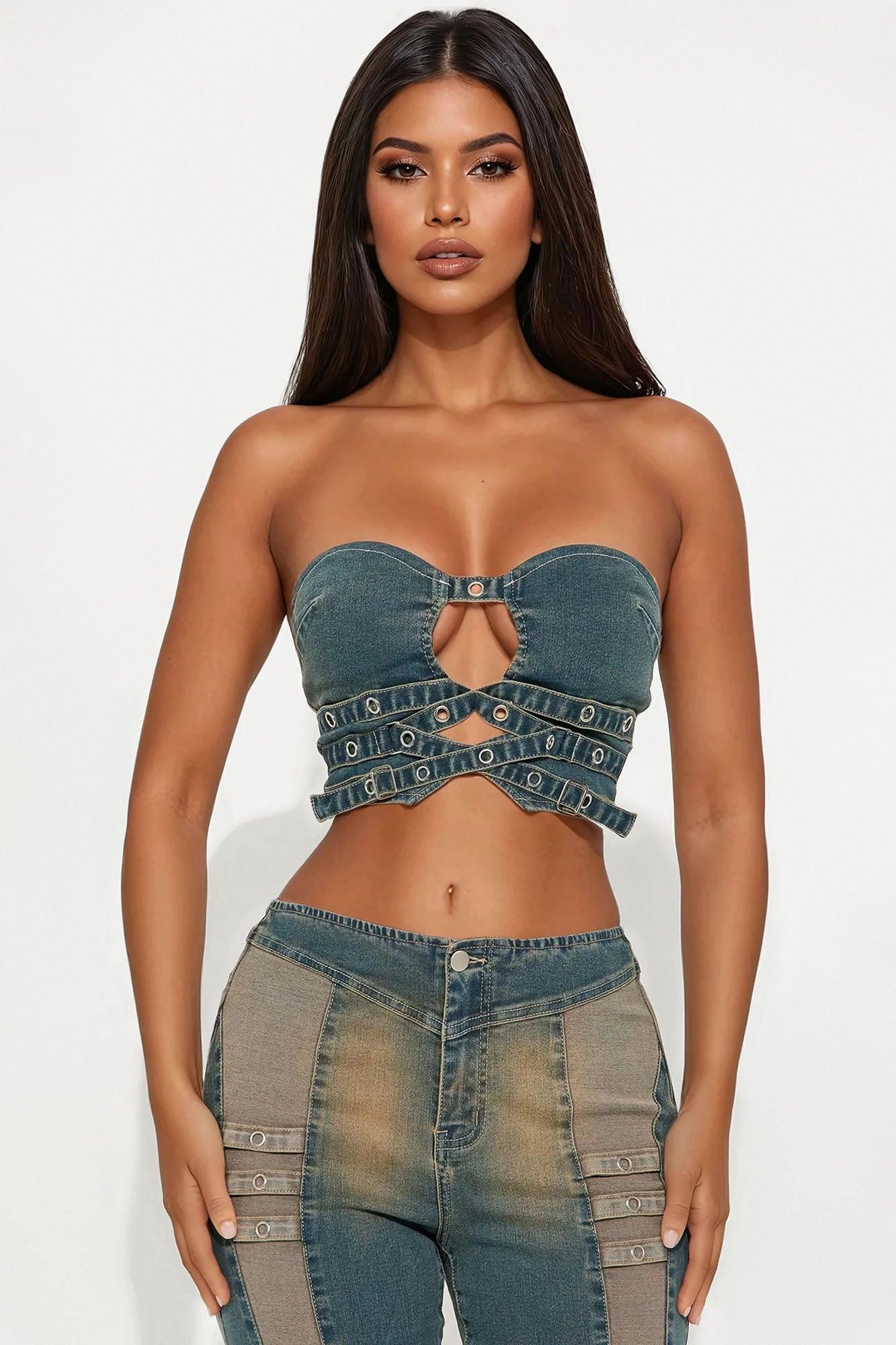 Mabel Denim Flare Pant Set - Vintage Wash Female Product Image