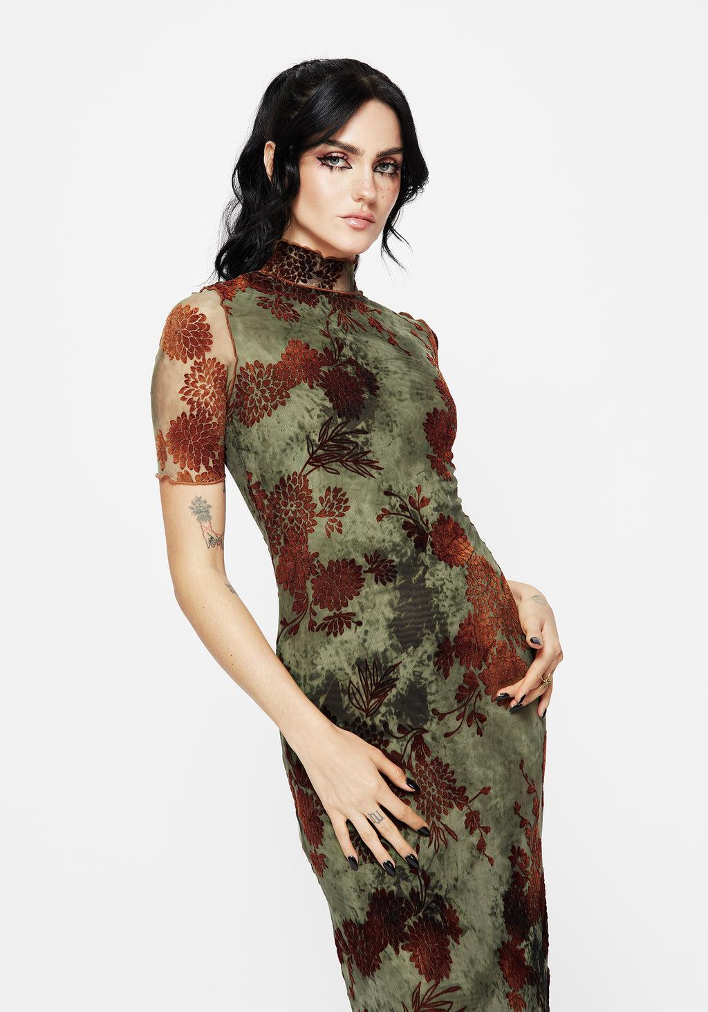 Rosaleigh Flock Velour Mesh Short Sleeved Midaxi Dress Product Image