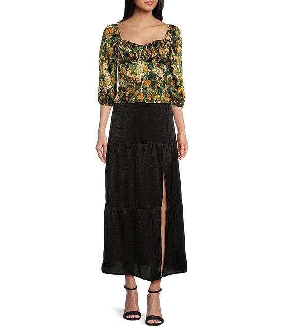 I.N. San Francisco 3/4 Puff Sleeve Sweetheart Neckline Floral Top Product Image