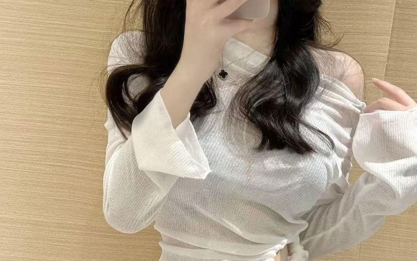 Set: Long-Sleeve Cover-Up Top + Bikini Top + Bottom Product Image