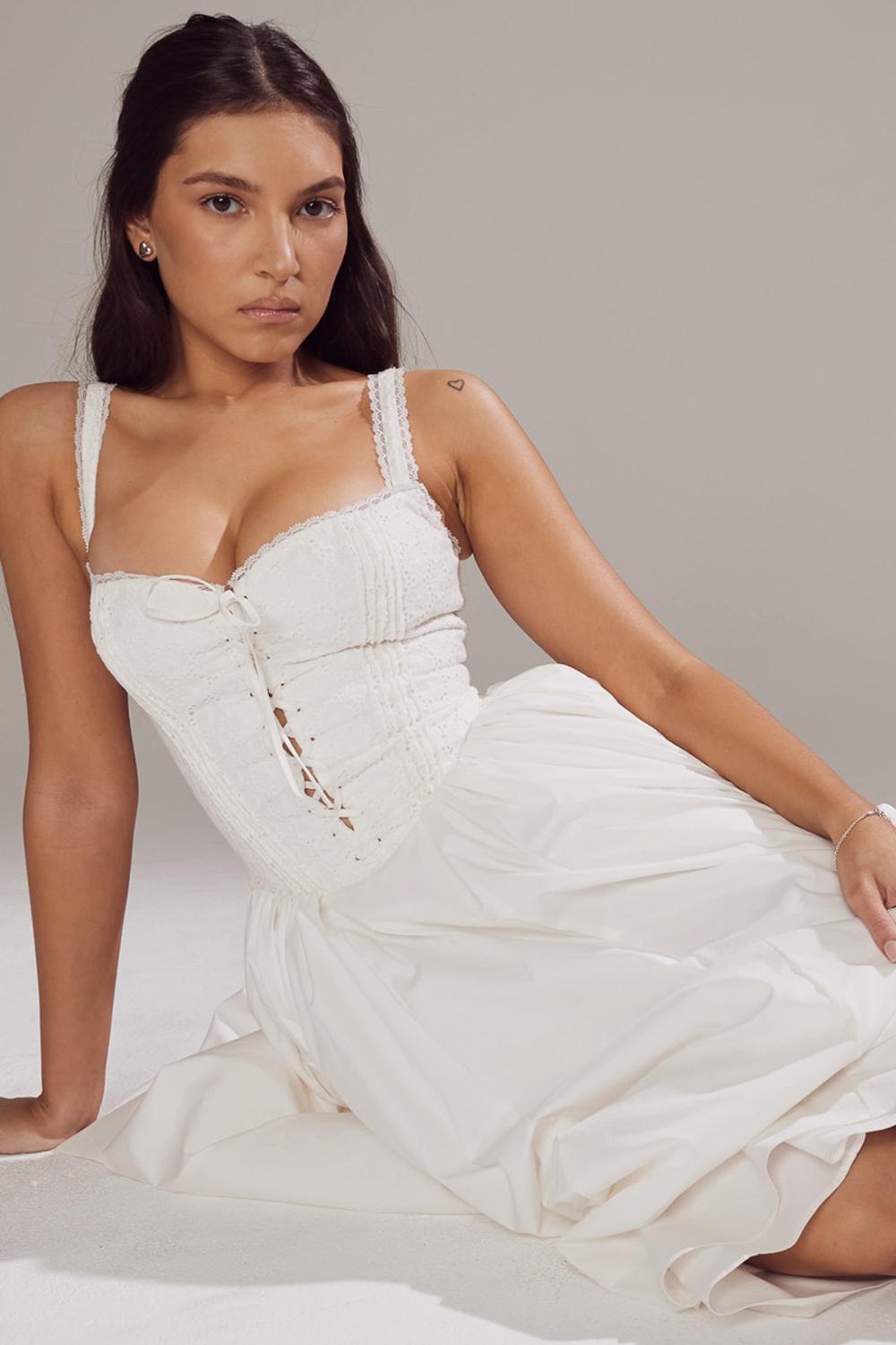 Milia  white broderie anglais & cotton midi dress Product Image