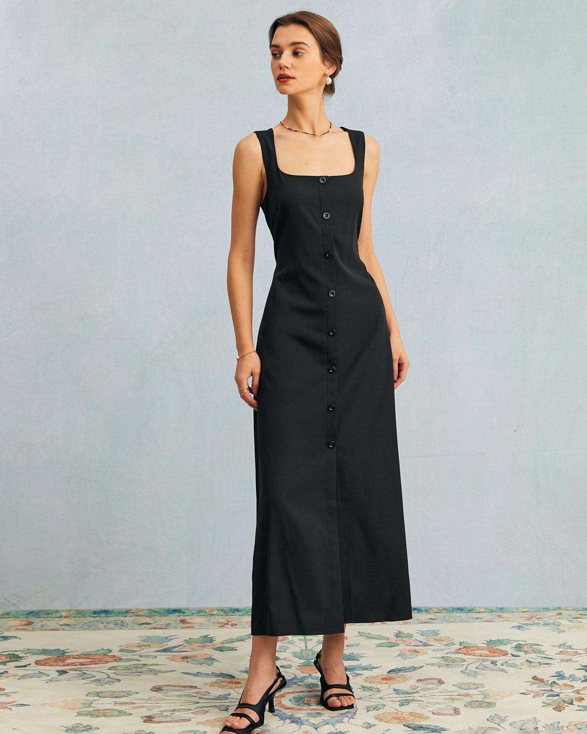 The Black U Neck Tie Back Sleeveless Maxi Dress Product Image